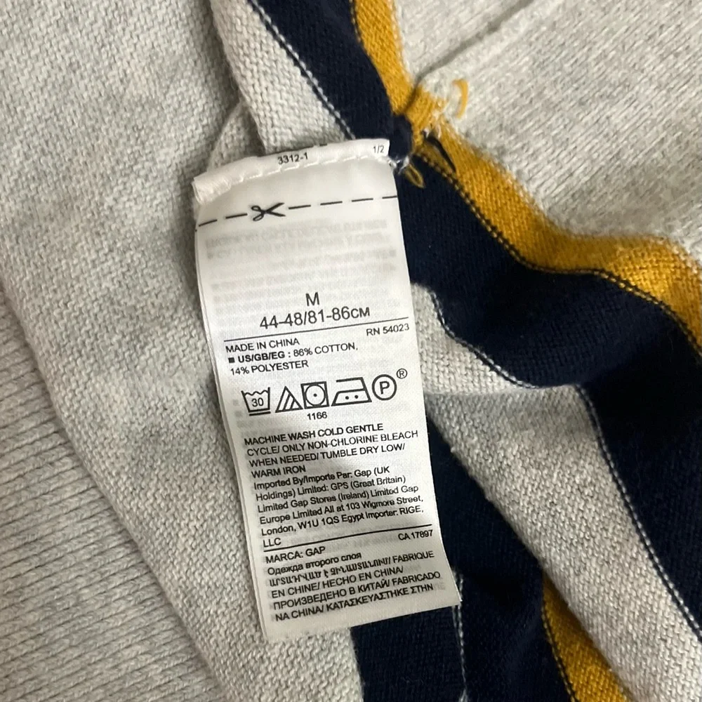 GAP Men's Crewneck Sweater - White, Navy, Yellow Stripes